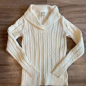L.L. Bean Cream Cable-Knit Shawl Collar Sweater
